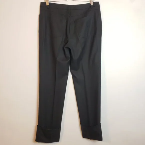 Akris Punto Cuffed Pants Black Twill Flat Front Straight Ankle Length 12 FR44